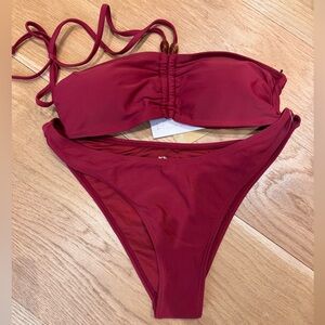 House of Harlow 1960 Rich Burgundy Bandeau Two Piece swim